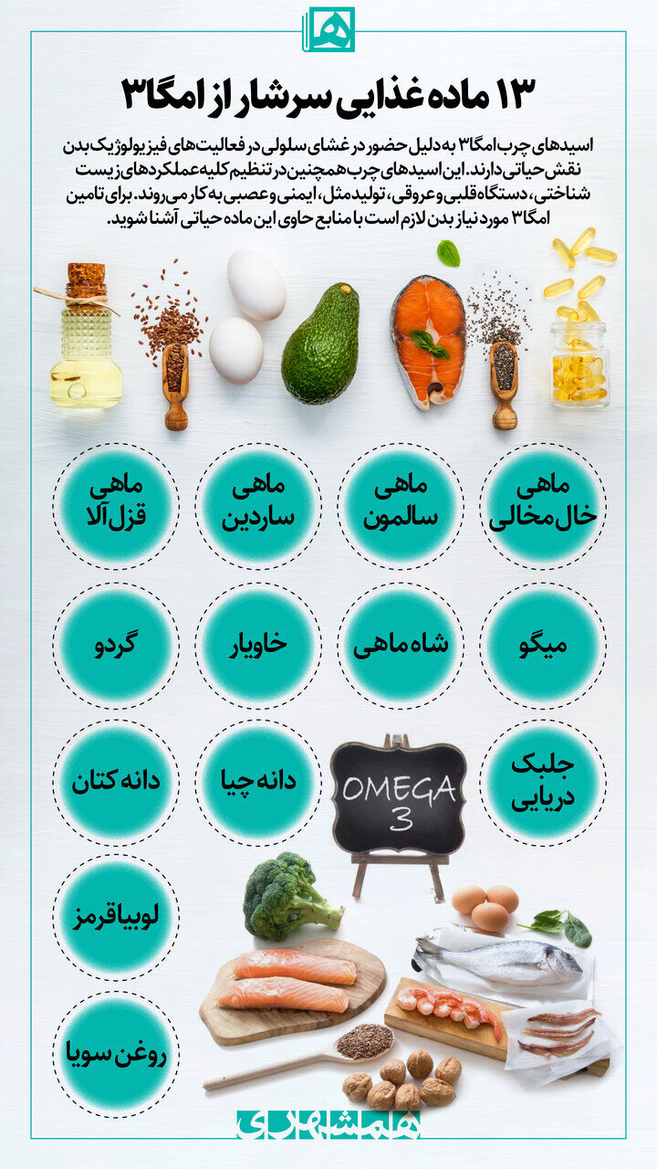 اینفوگرافیک/ ۱۳ ماده غذایی سرشار از امگا ۳ 