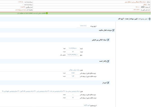 عکس| جزئیات تغییرات سهام عمده باشگاه استقلال