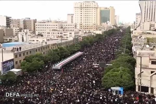 آغاز مراسم تشییع خادم‌الرضا در مشهدالرضا/ خروش یک ملت در تشییع خادم جمهور در پایتخت معنوی ایران