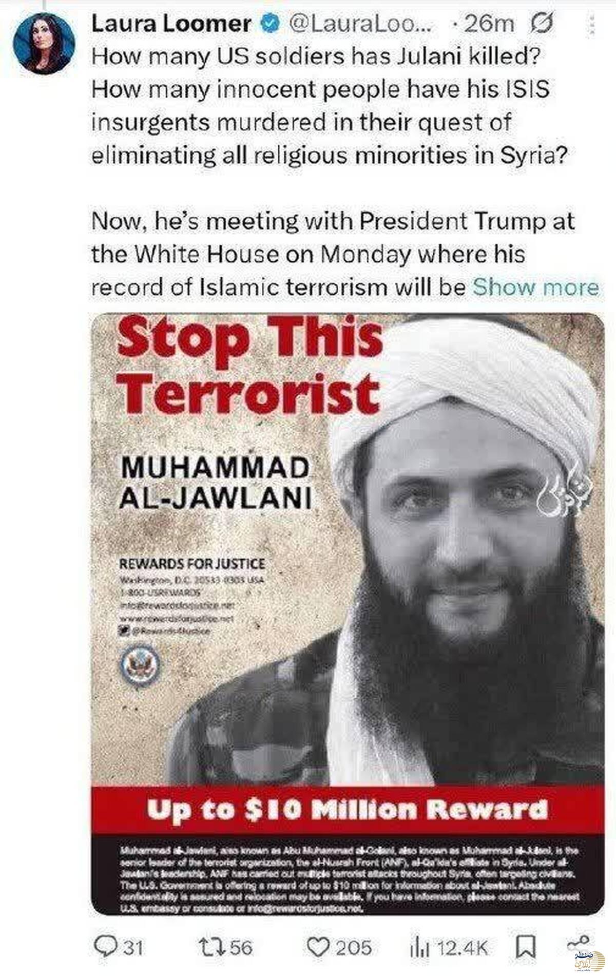 اظهار نظر خبرنگار آمریکایی درباره جولانی سر و صدا به پا کرد