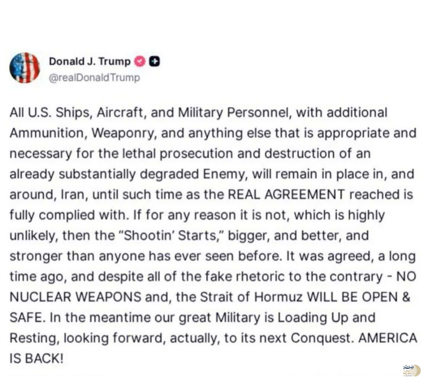 ترامپ کودک کش علی‌رغم آتش‌بس باز ایران را به حمله تهدید کرد