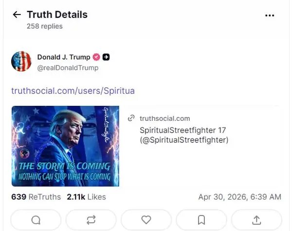 پیام جدید ترامپ: طوفان در راه است + عکس