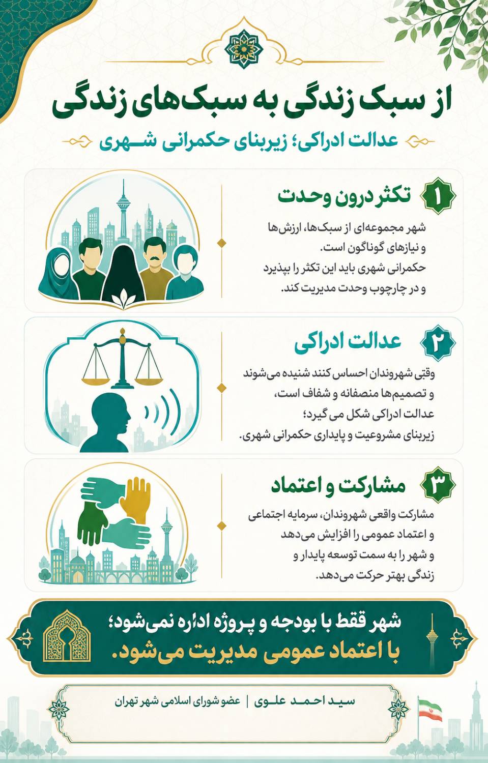سید احمد علوی، عضو شورای شهر تهران: عبور از «سبک زندگی» به «سبک‌های زندگی» در گرو تحقق «عدالت ادراکی» است