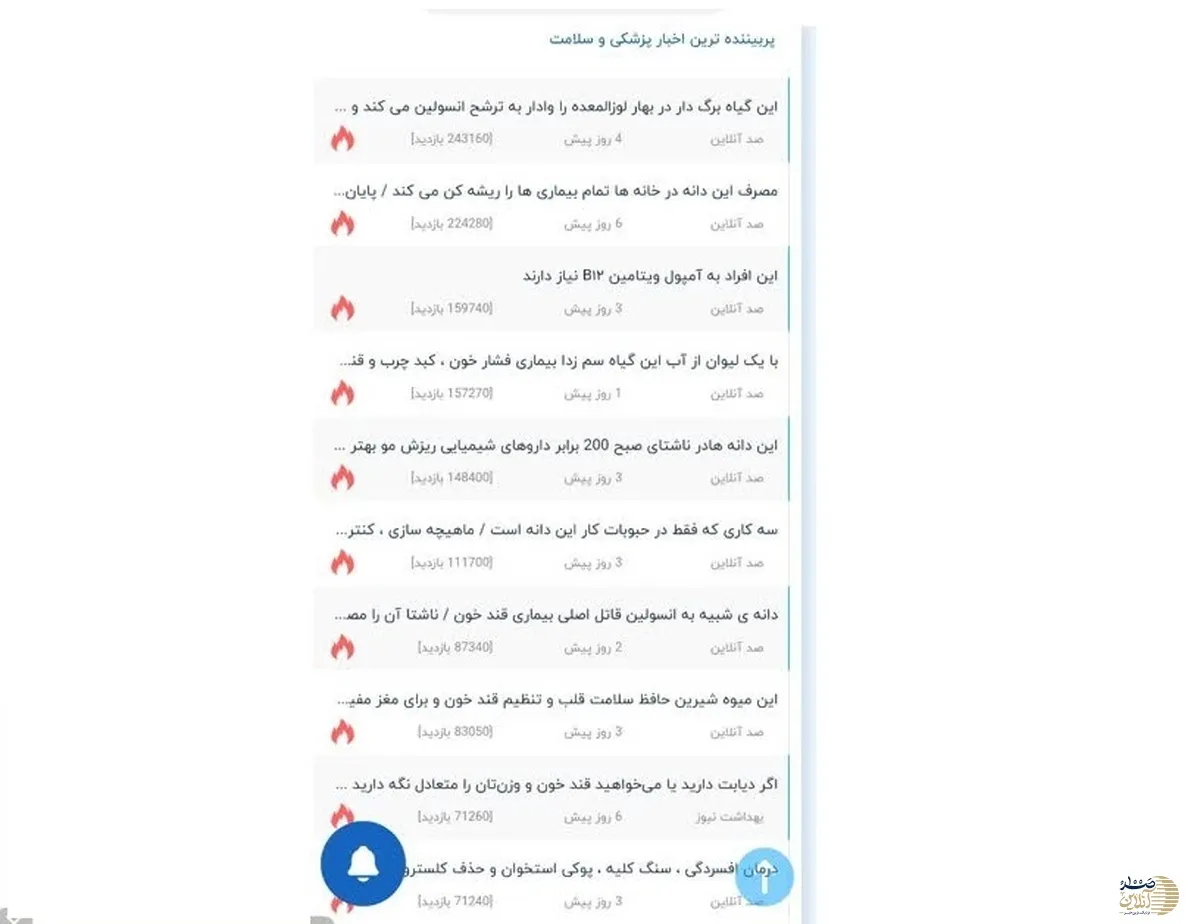 ده خبر پر بازید بخش سلامت صد آنلاین در 4 روز اخیر