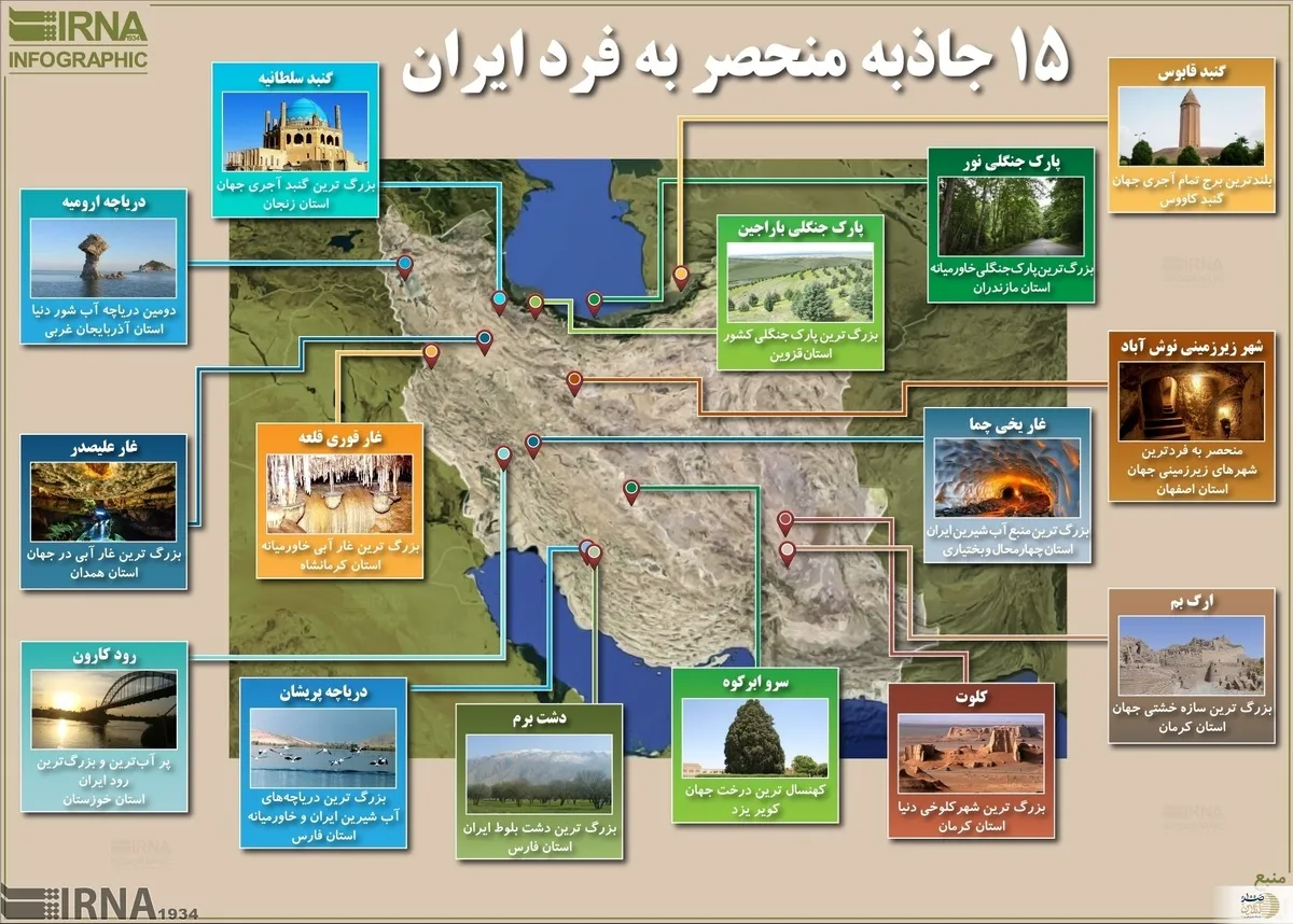اینفوگرافیک | ۱۵ جاذبه گردشگری منحصر به فرد در ایران